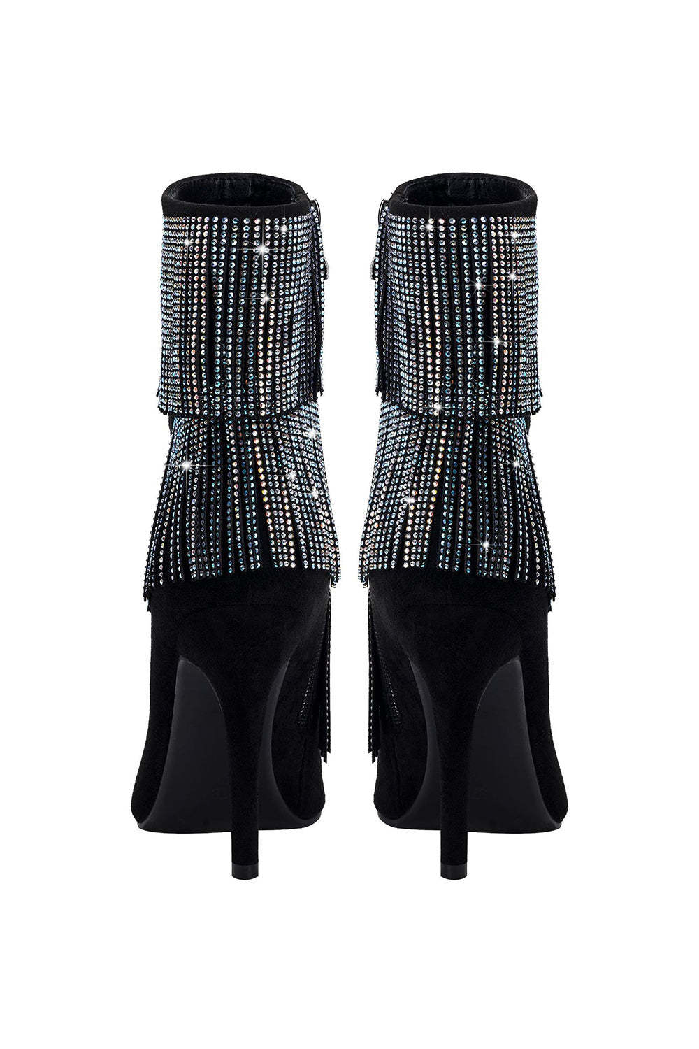 Black Ankle Boots with Glitter Beading and Tassels