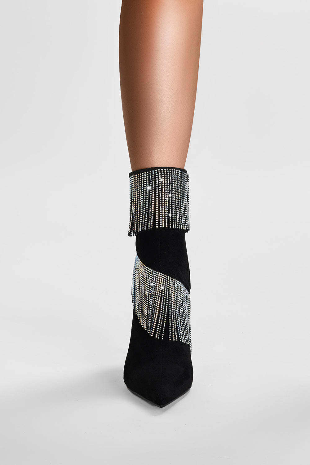 Black Ankle Boots with Glitter Beading and Tassels