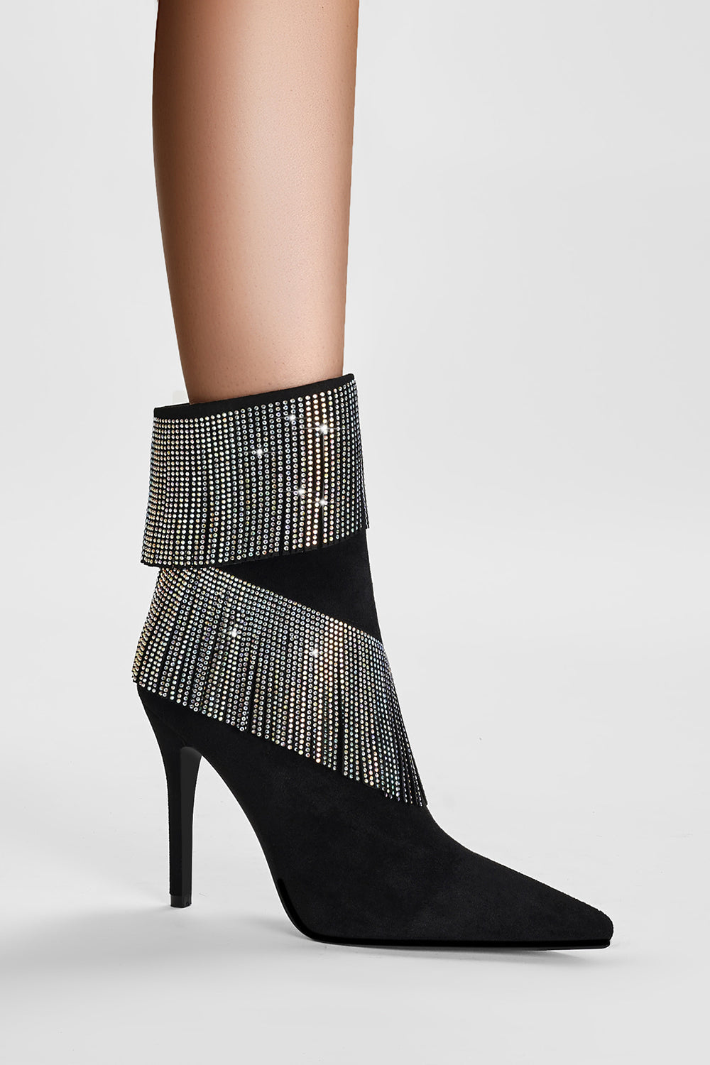 Black Ankle Boots with Glitter Beading and Tassels