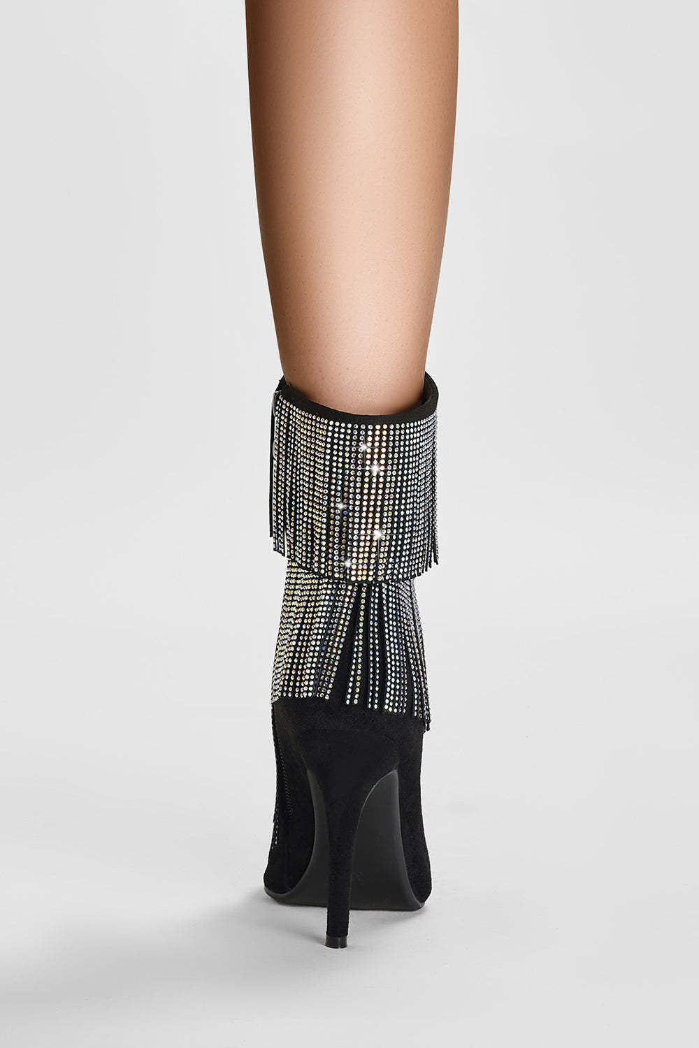 Black Ankle Boots with Glitter Beading and Tassels