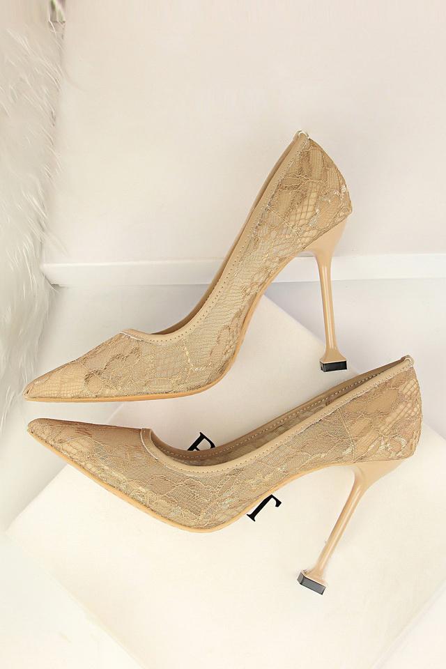 Pointy Stiletto Heels in Black Lace