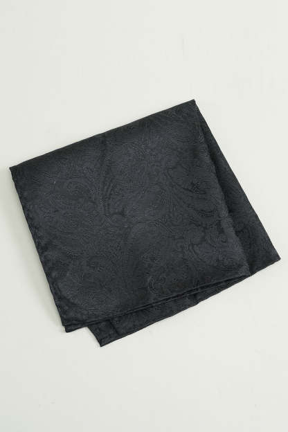 Pocket Square and Bow Tie Set in Black Jacquard Satin