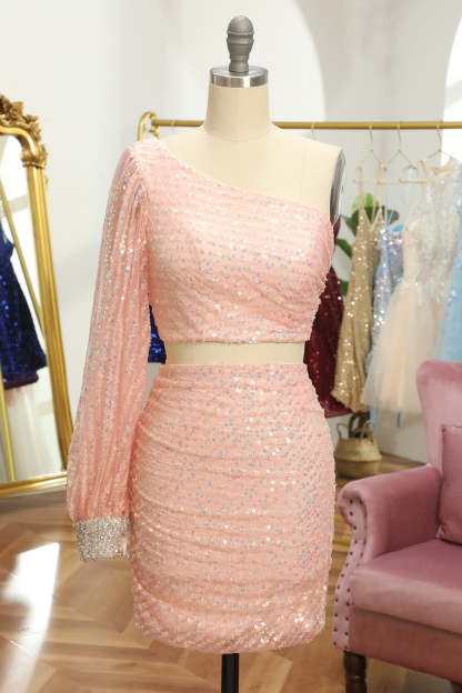 Pink Two Piece Sequin Cocktail Dress