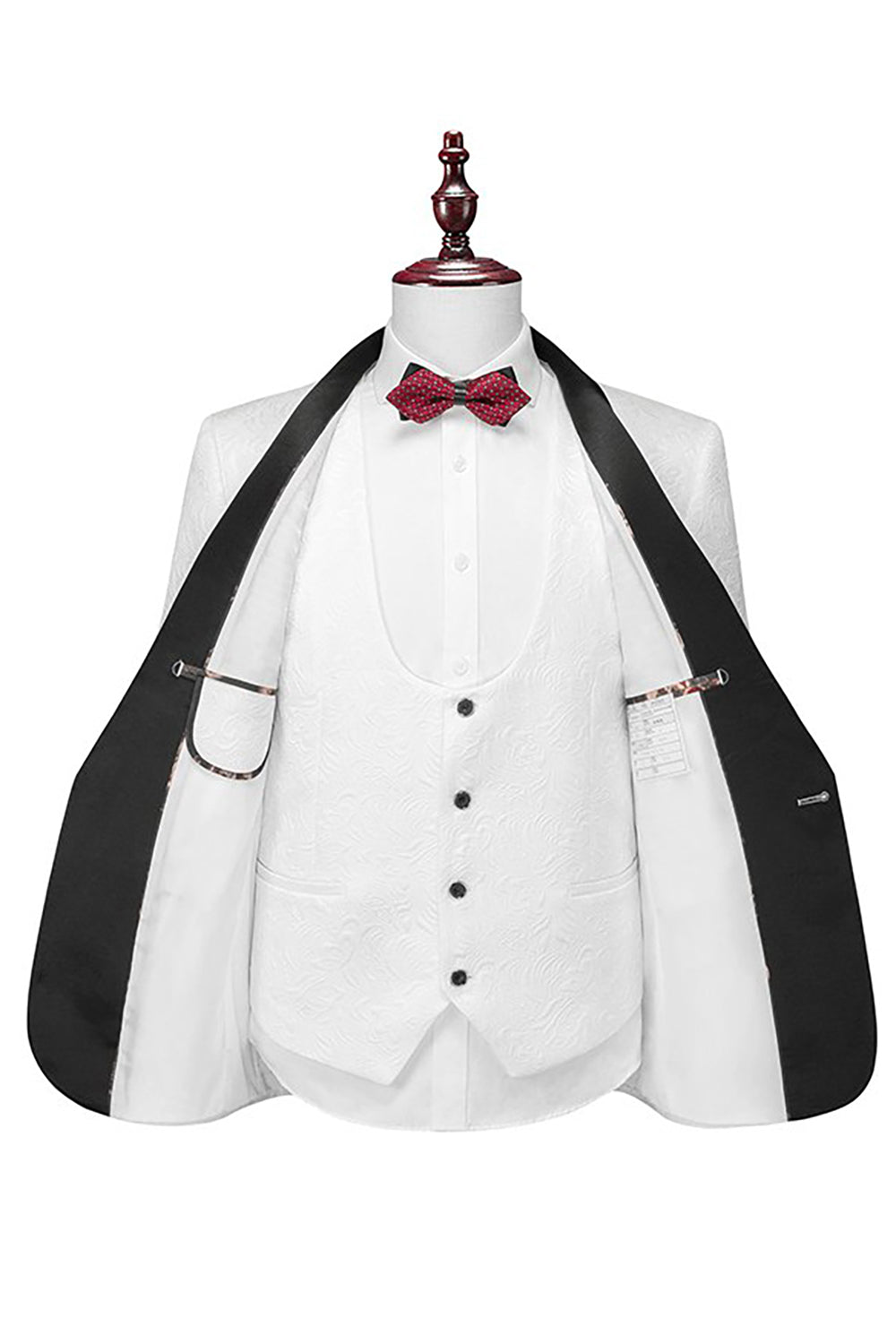 Men's White Jacquard Tuxedo 3-Piece Suit