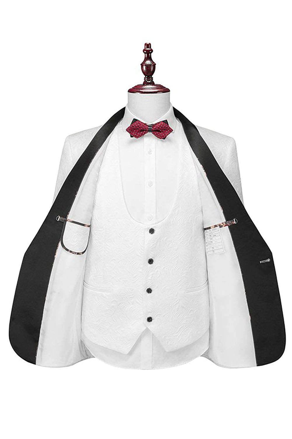 Men's White Jacquard Tuxedo 3-Piece Suit