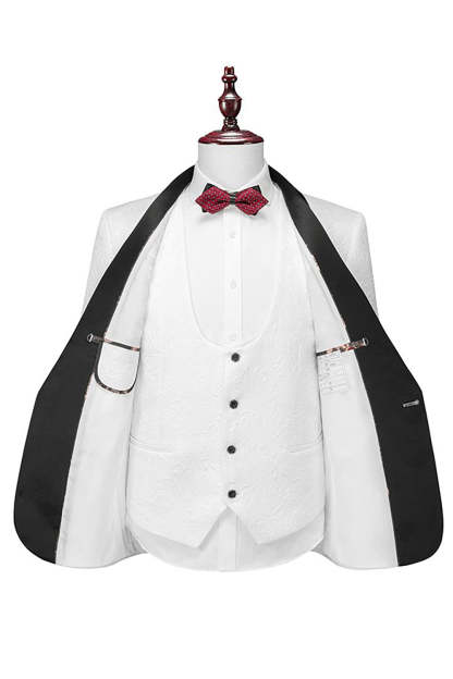 Men's White Jacquard Tuxedo 3-Piece Suit