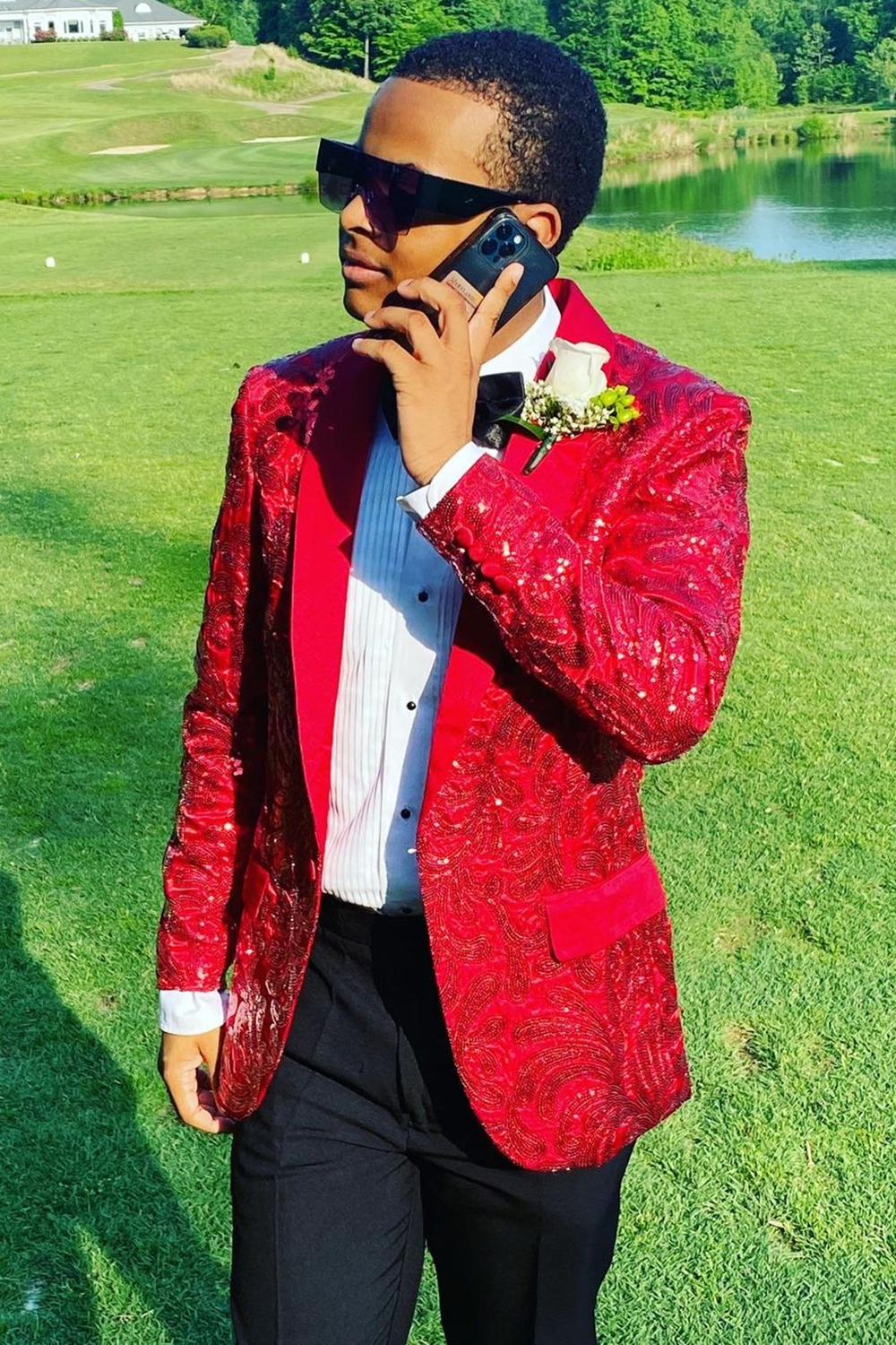 Men's Prom Suits with Red Glitter Sequins