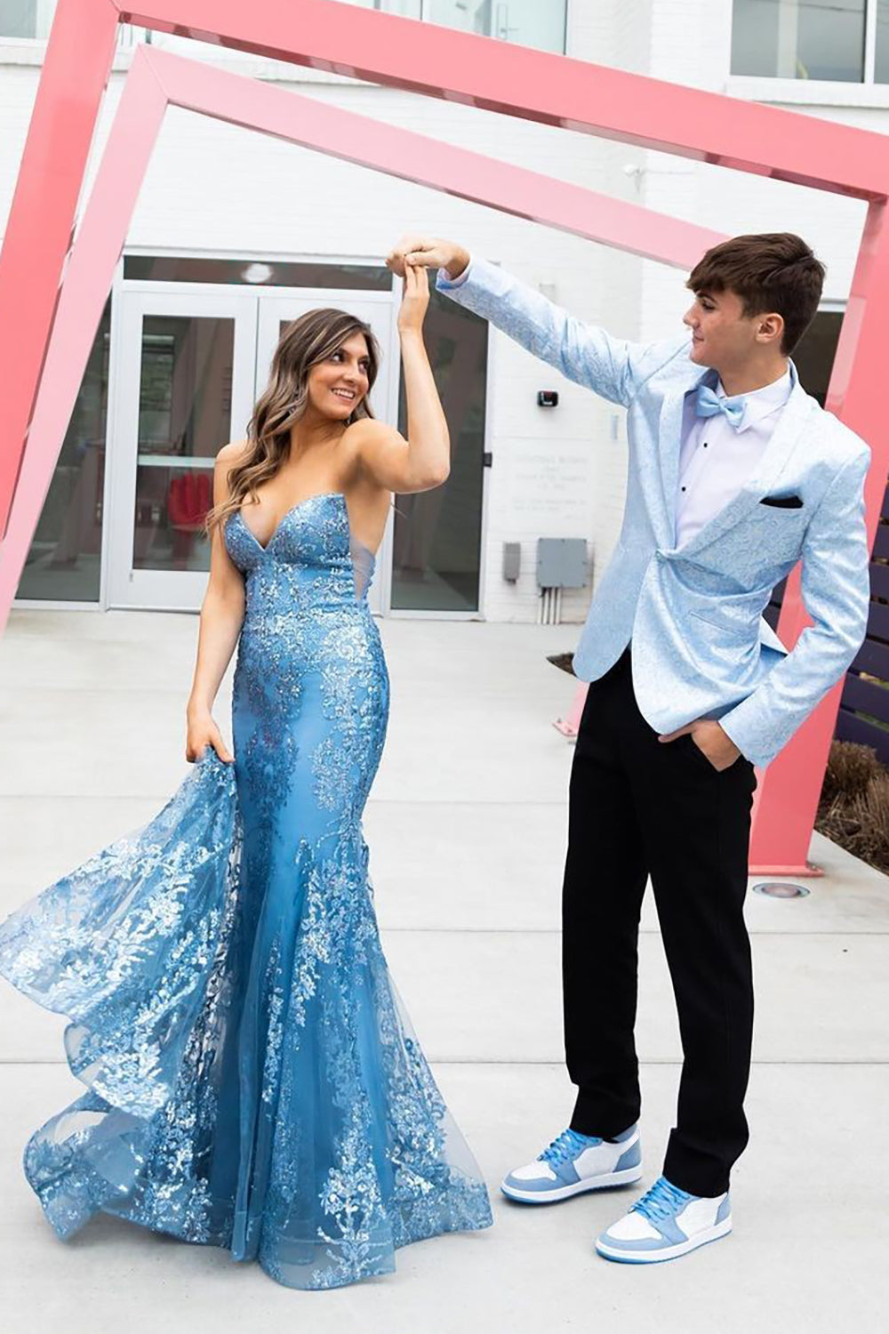 Men's Prom Blazer with Light Blue Shawl Lapel