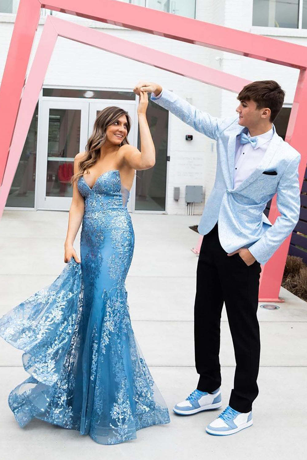 Men's Prom Blazer with Light Blue Shawl Lapel