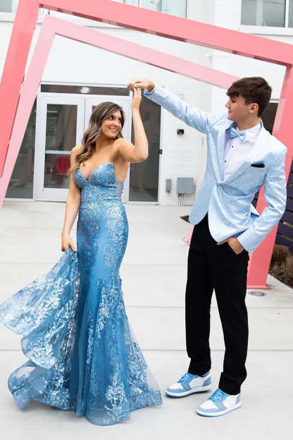 Men's Prom Blazer with Light Blue Shawl Lapel