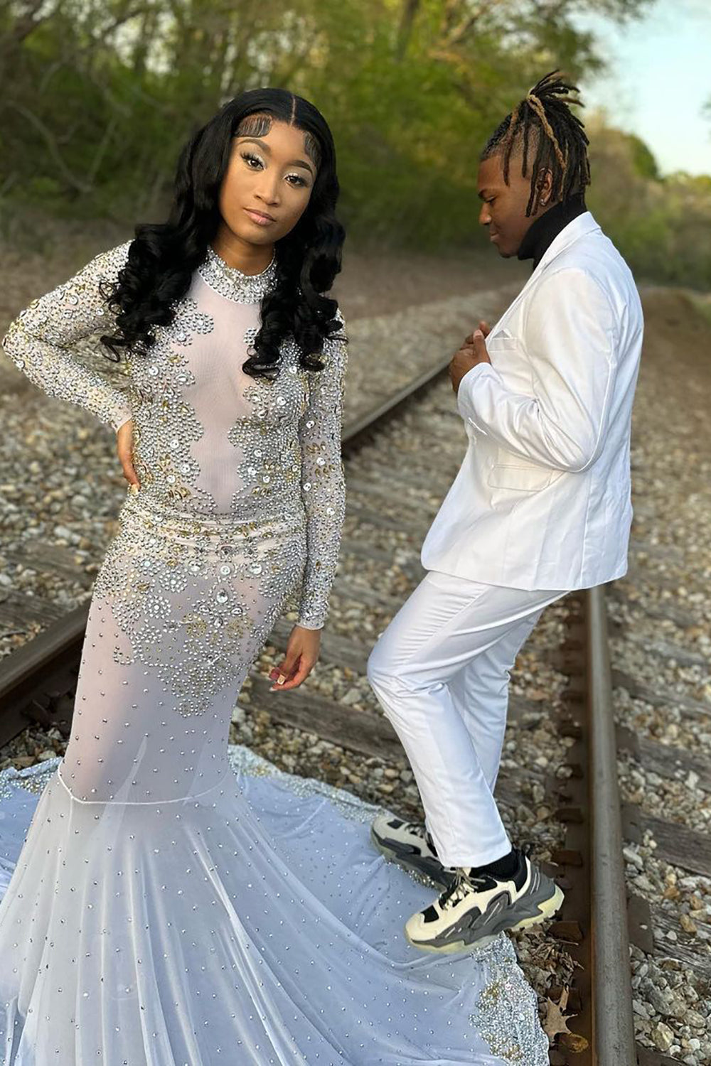 White Men's Prom Suits with Slim Fit Notched Lapel