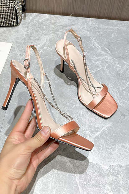 Black High Heel Stilettos with Beading and Square Toe