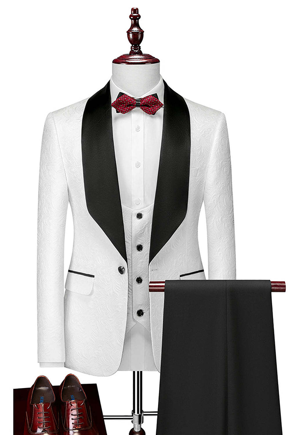 Men's Three-Piece White Suits with Shawl Lapel