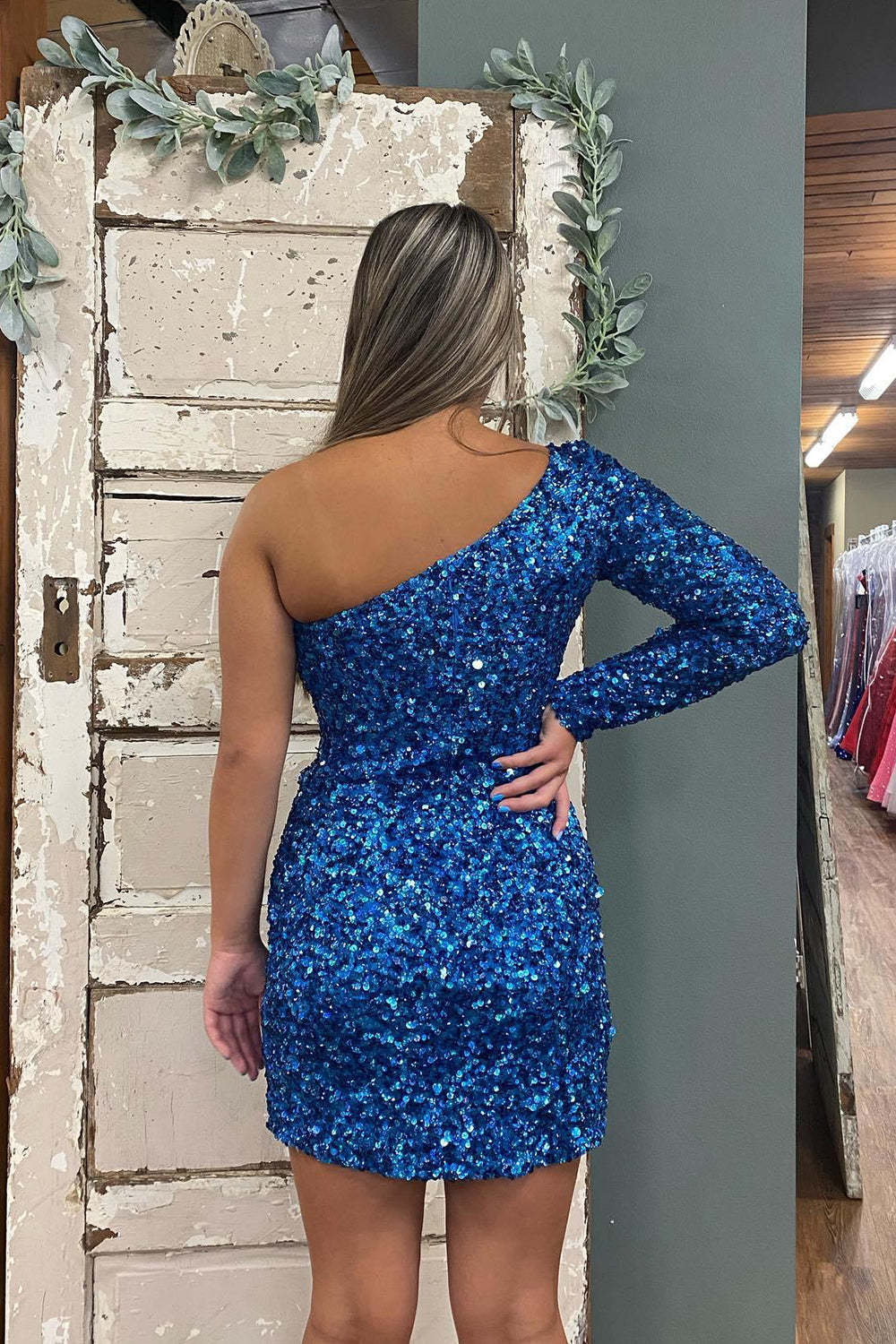 Fuchsia Sequins Cocktail Dress With Sleeves