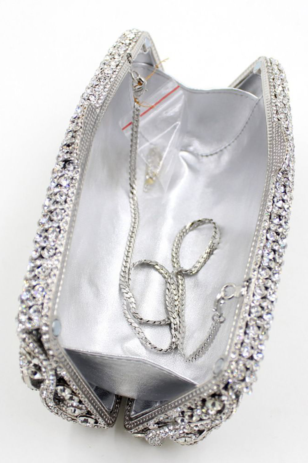Elegant Handbag with Detachable Chain for Parties Adorned with Rhinestones