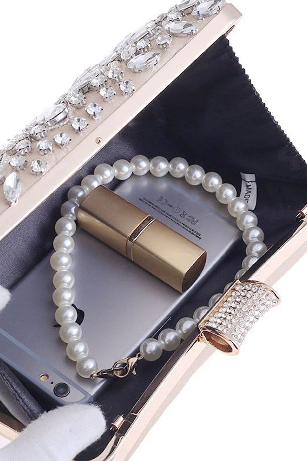 Crystal-Adorned Black Clutch for Parties