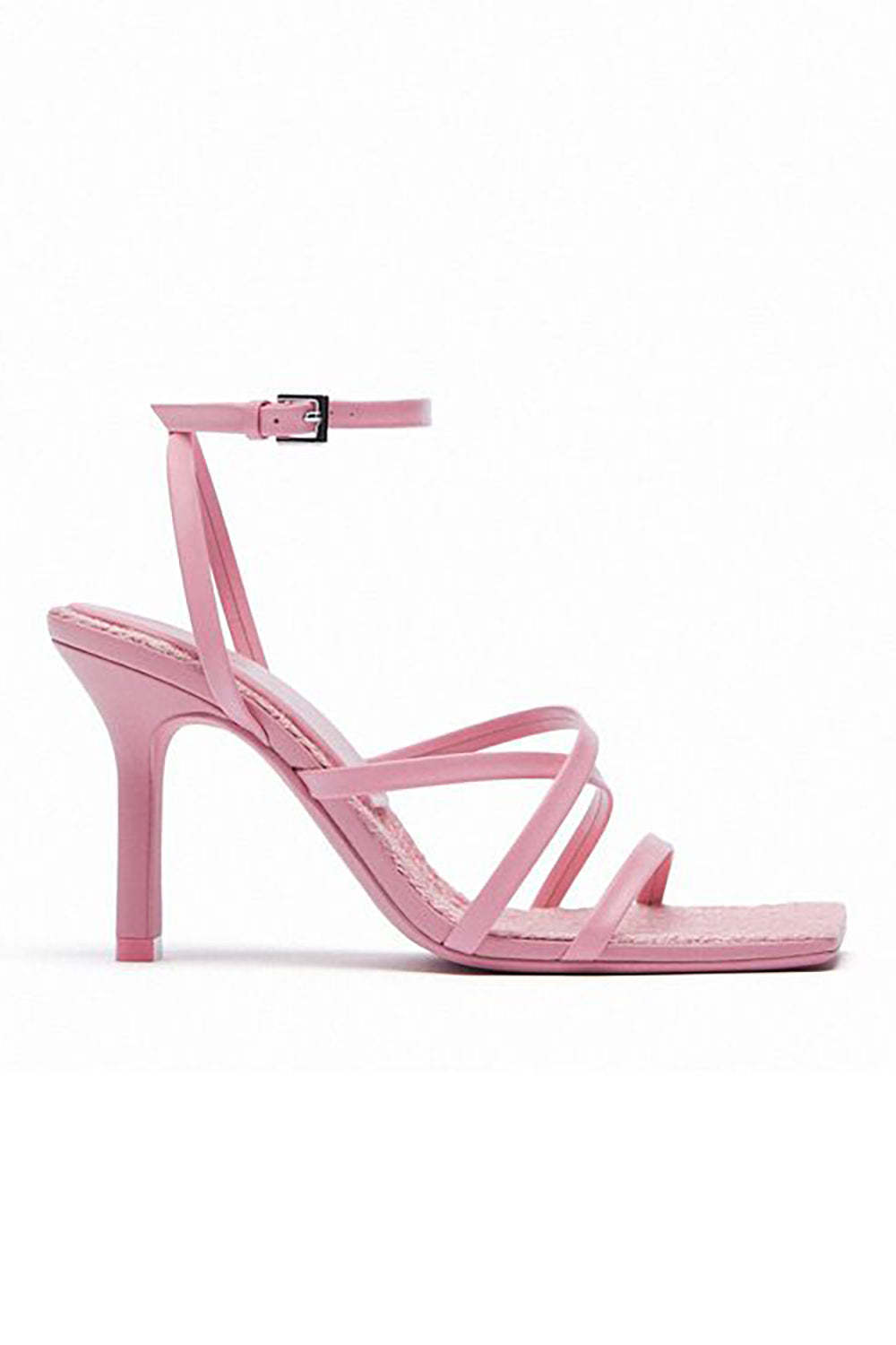 Square Toe High-Heel Slip-on Sandals in Pink