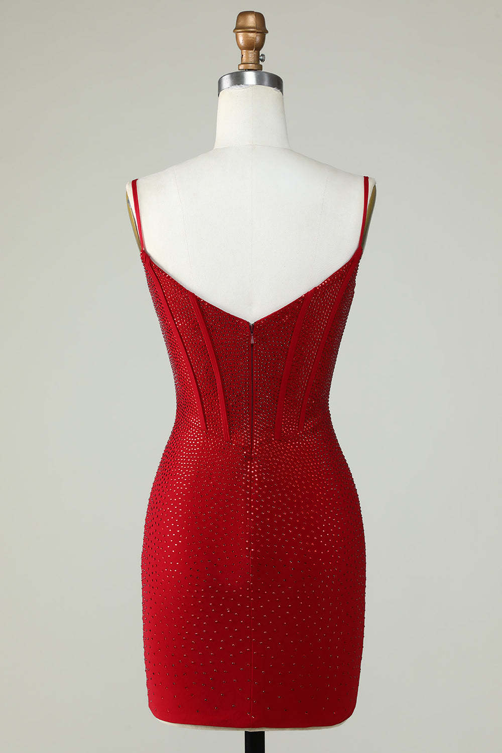 Sparkly Bodycon Spaghetti Straps Red Short Cocktail Dress With Beading