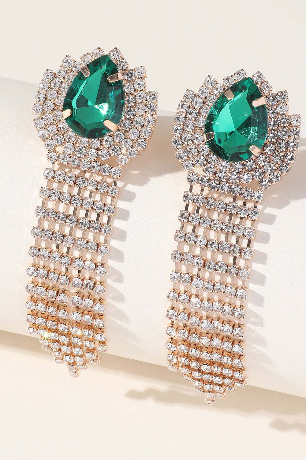 Water Drop Earrings with Sparkly Rhinestone Tassels