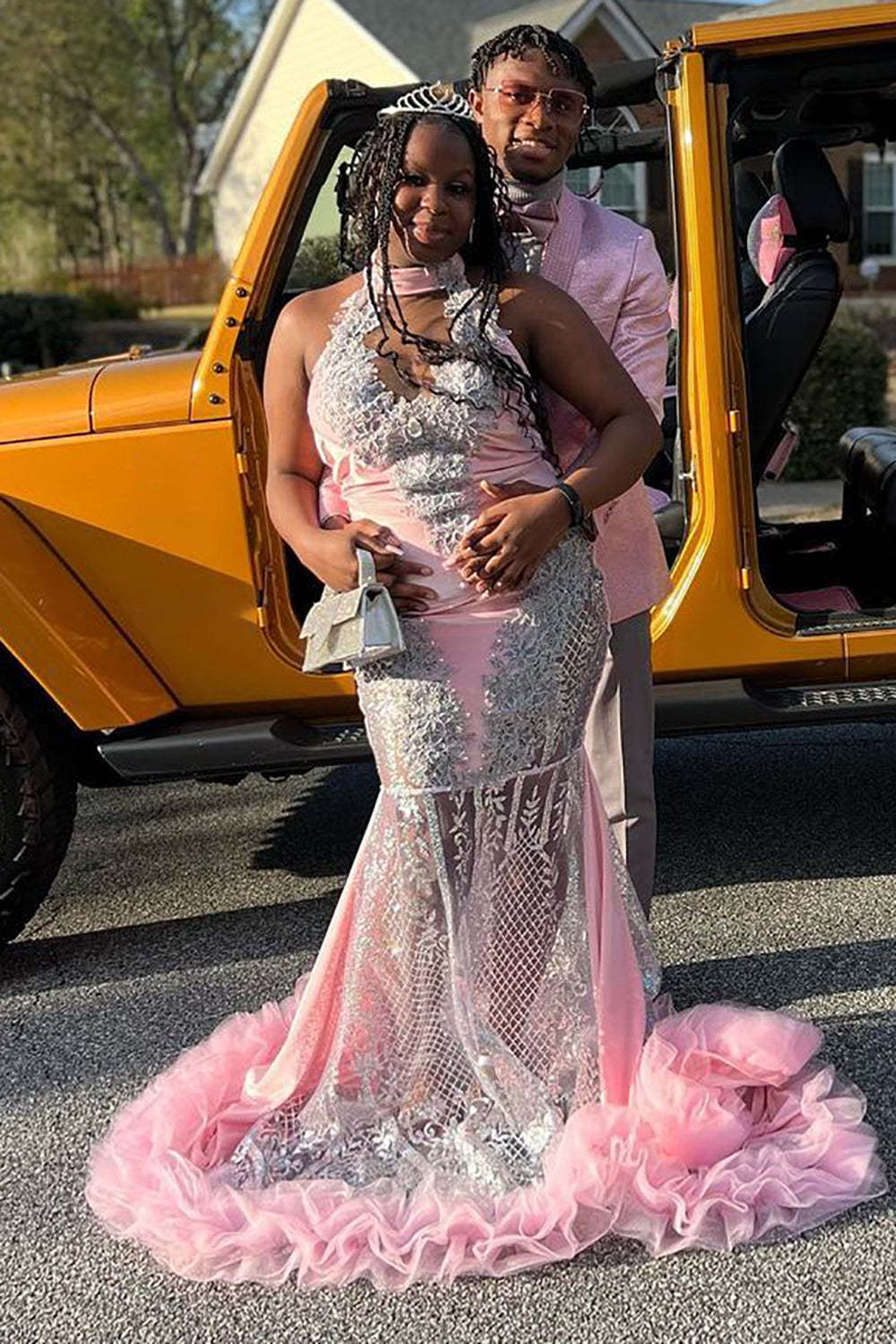 Men's Prom Blazer with Pink Sequins and Shawl Lapel