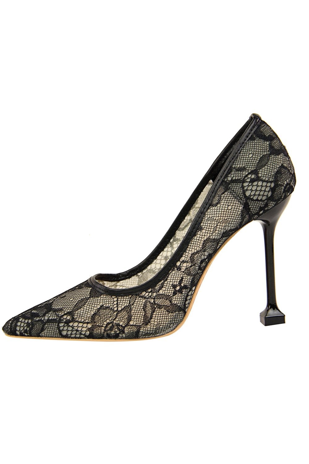 Pointy Stiletto Heels in Black Lace
