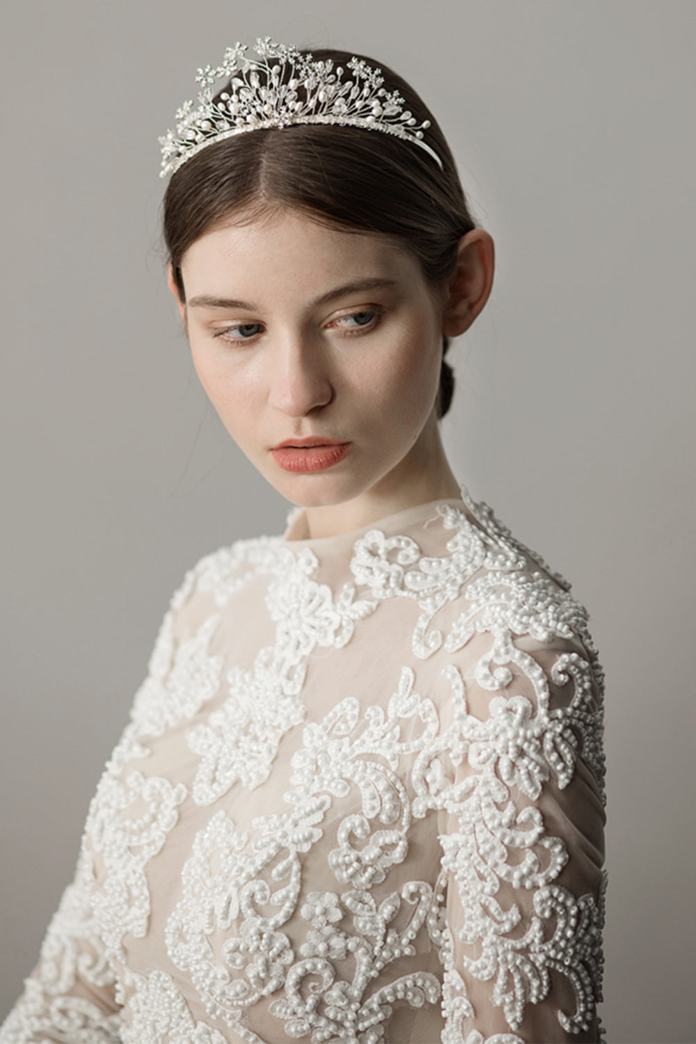 Bridal Crown with Snowflake and Pearl Flowers