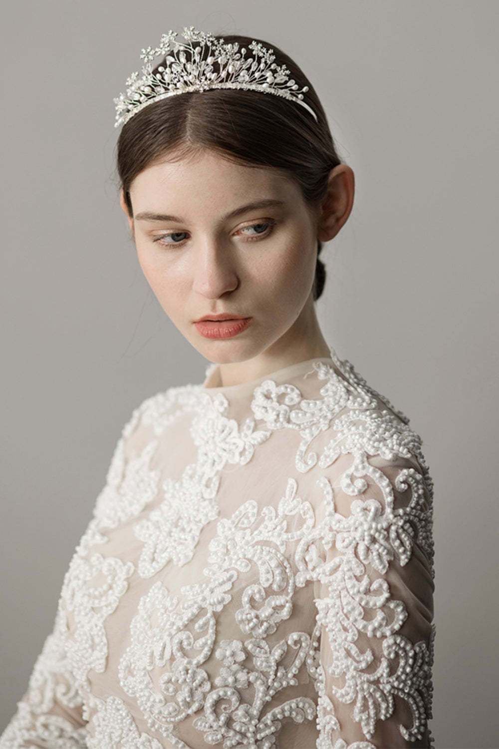 Bridal Crown with Snowflake and Pearl Flowers