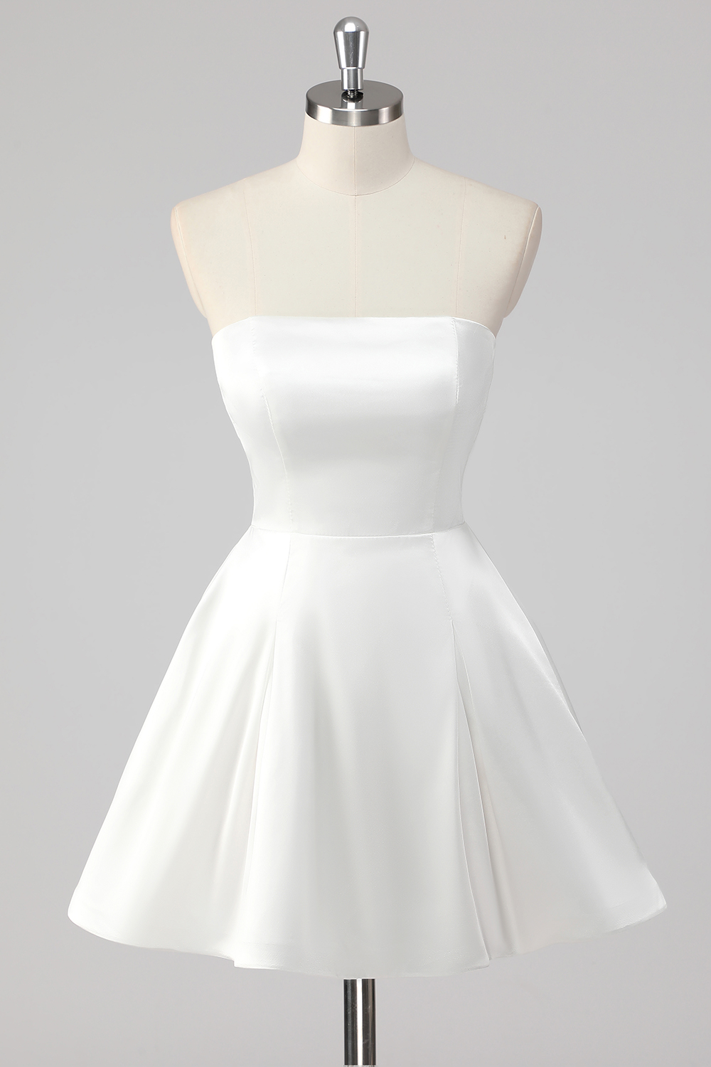 White A Line Strapless Mini Length Graduation Dress