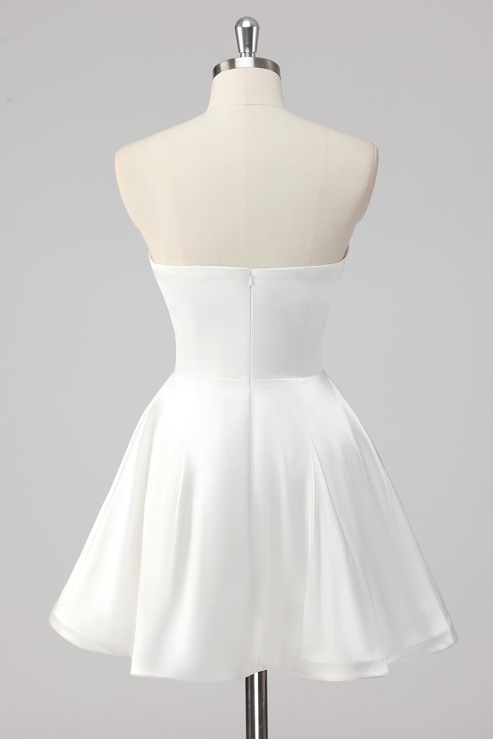 White A Line Strapless Mini Length Graduation Dress