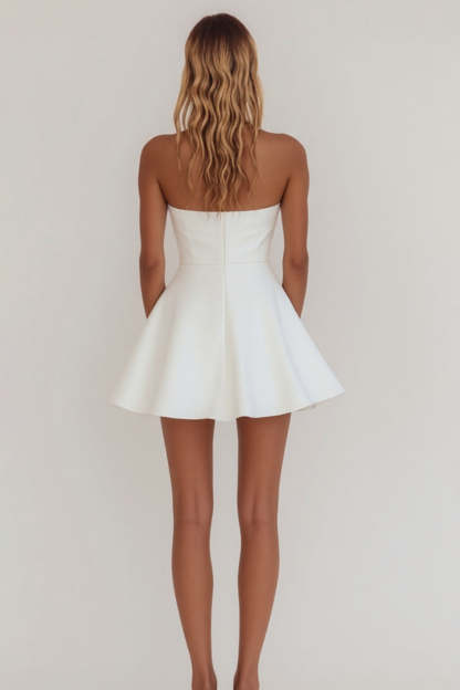 White A Line Strapless Mini Length Graduation Dress