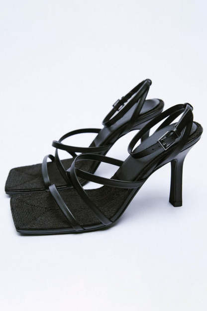 Square Toe High-Heel Slip-on Sandals in Pink