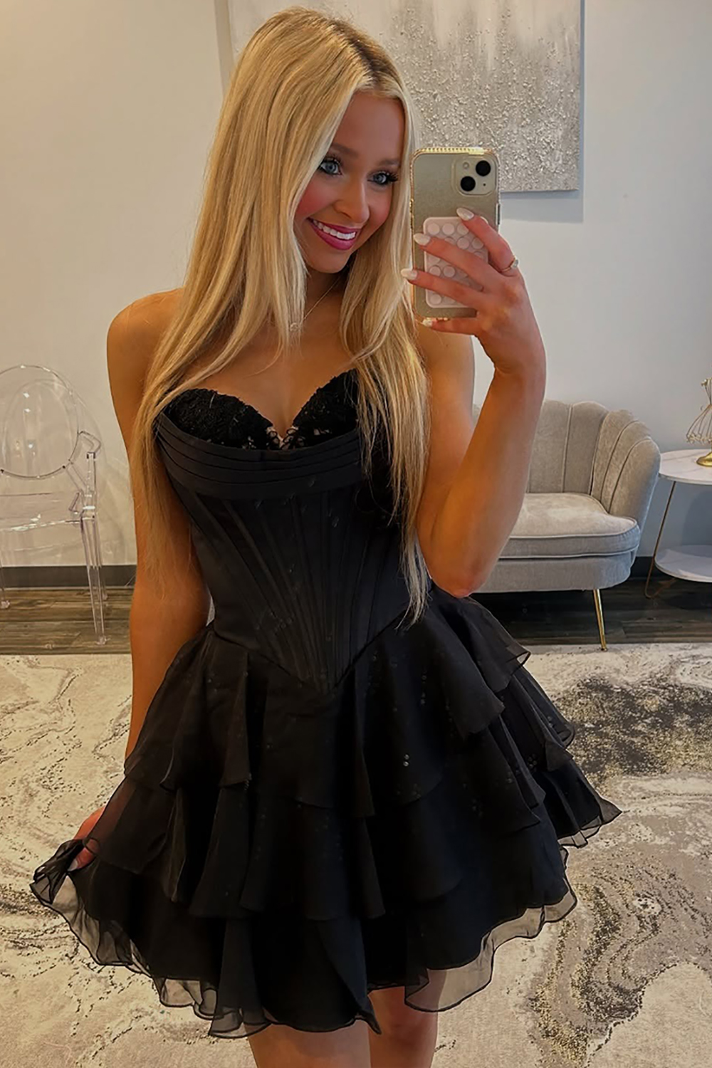 Fuchsia A Line Sweetheart Short Corset Cocktail Dress With Ruffles