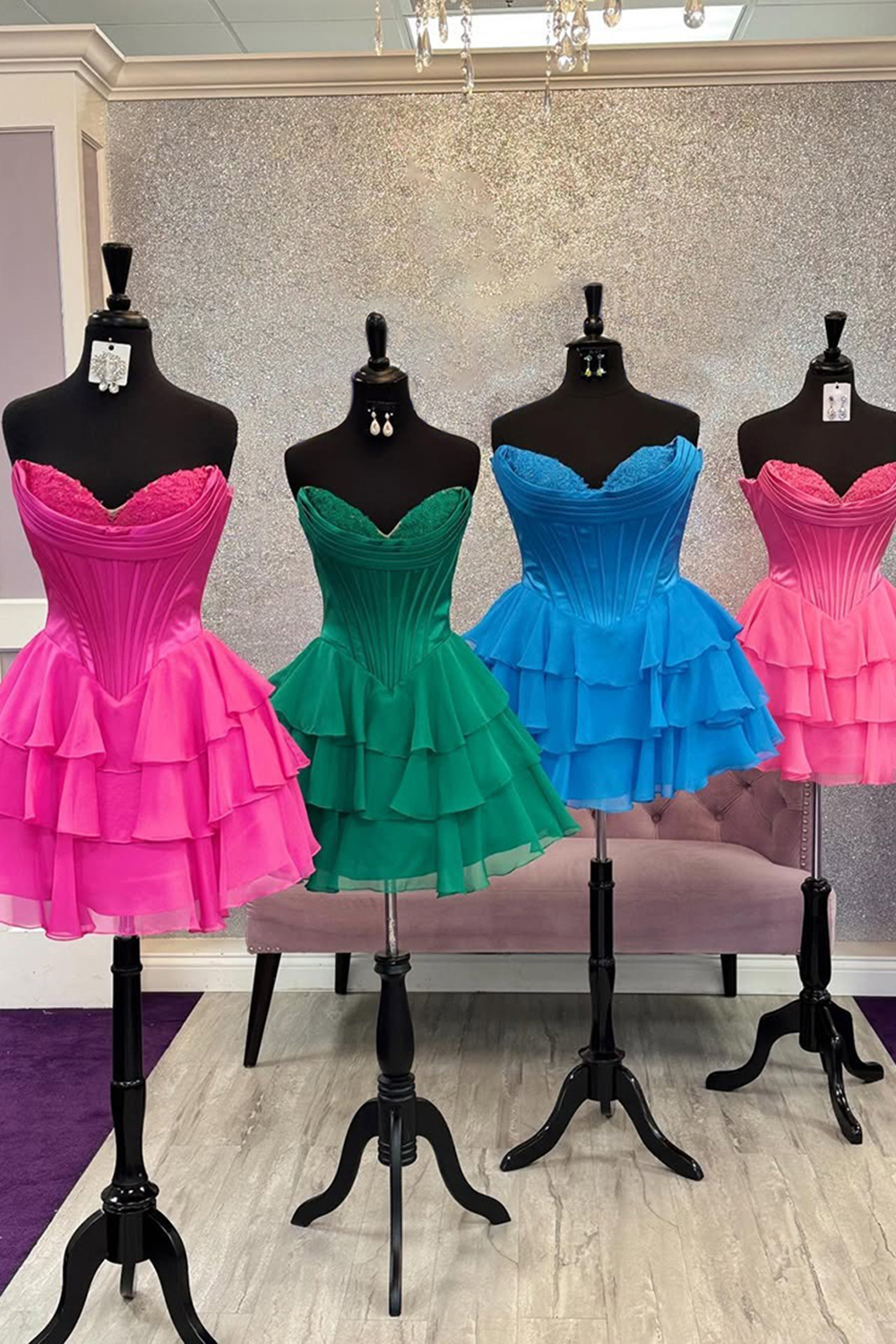 Fuchsia A Line Sweetheart Short Corset Cocktail Dress With Ruffles