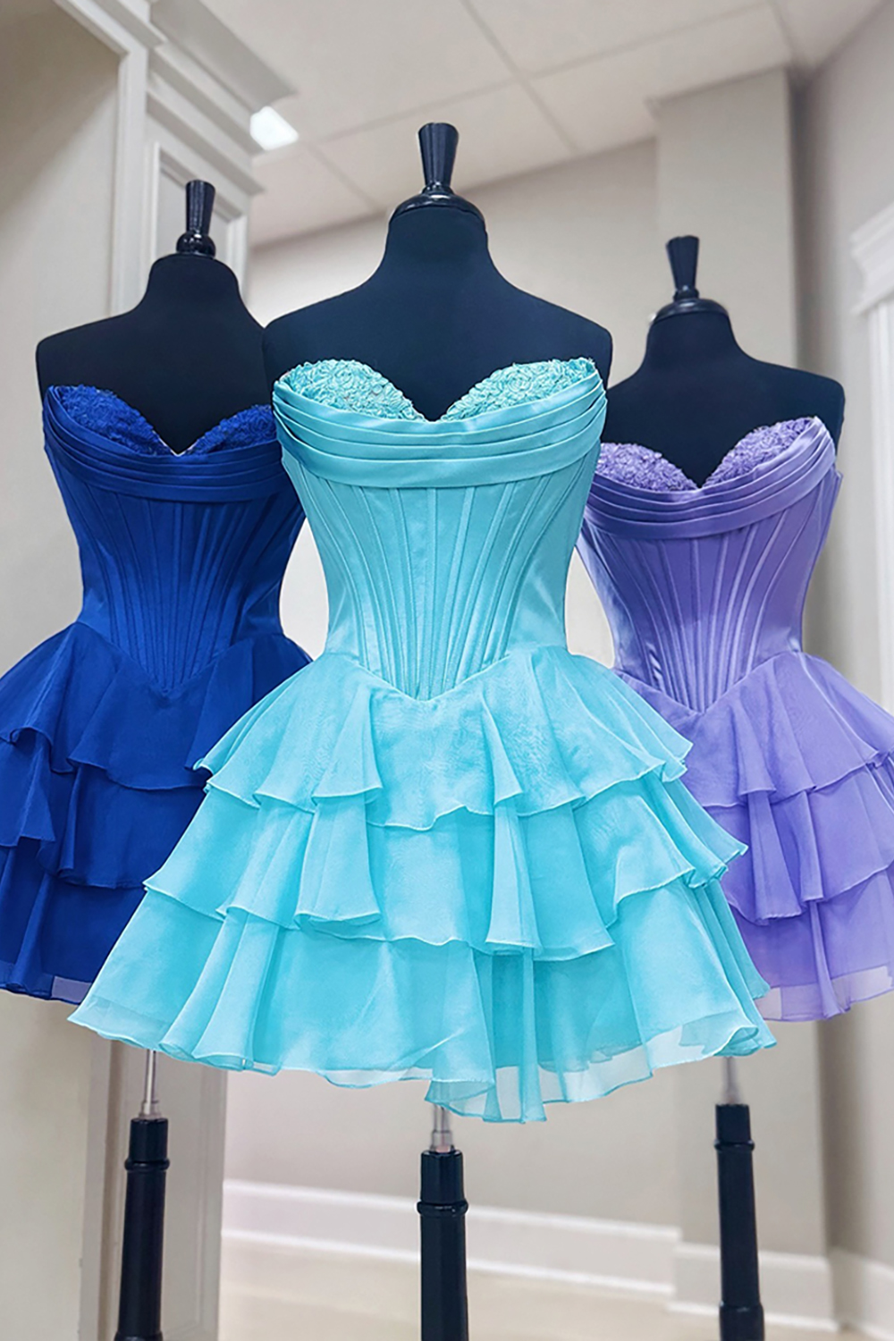 Fuchsia A Line Sweetheart Short Corset Cocktail Dress With Ruffles