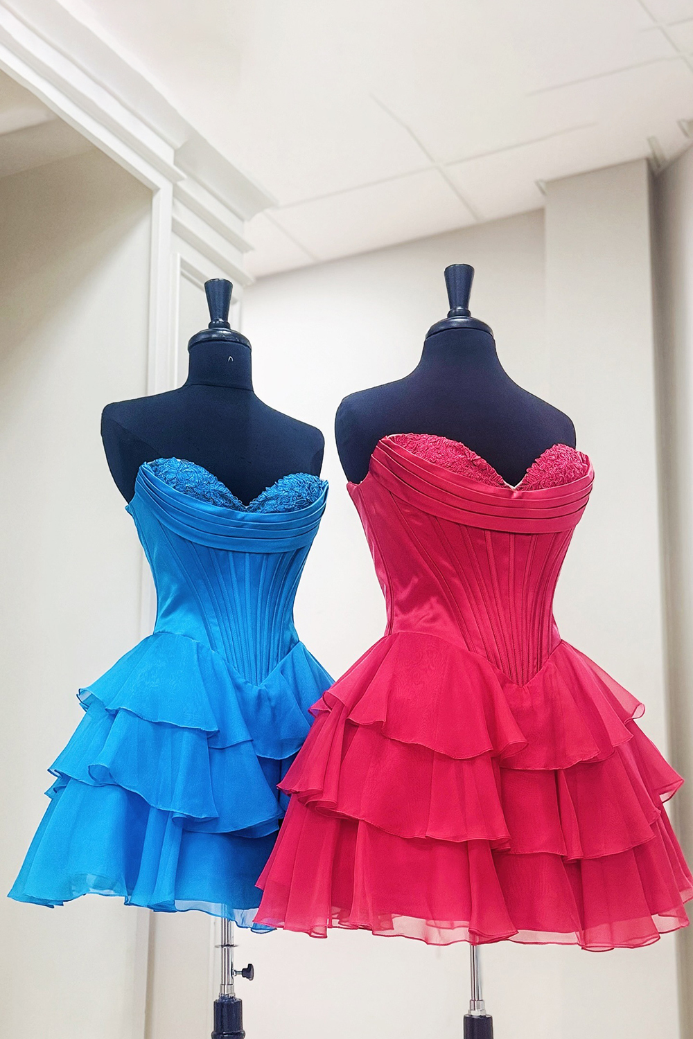 Fuchsia A Line Sweetheart Short Corset Cocktail Dress With Ruffles