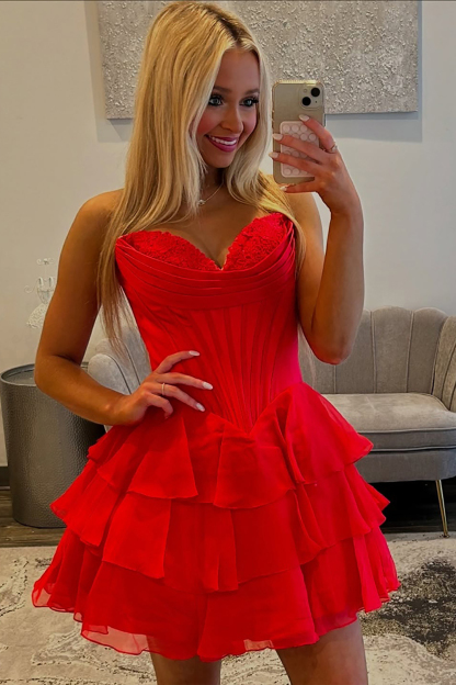 Fuchsia A Line Sweetheart Short Corset Cocktail Dress With Ruffles