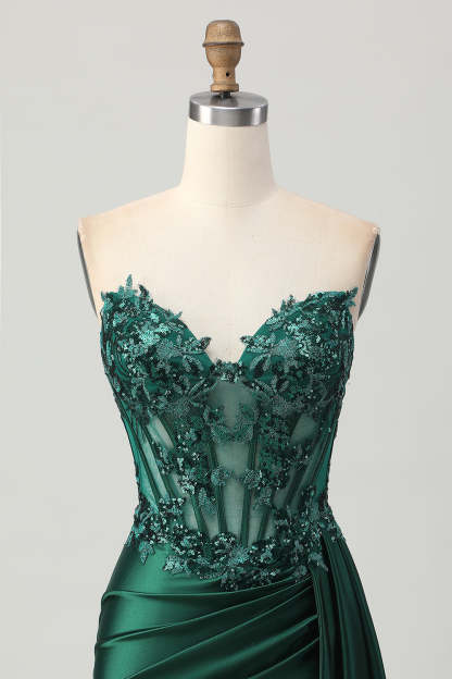 Sparkly Dark Green Sweetheart Bodycon Short Corset Cocktail Dress