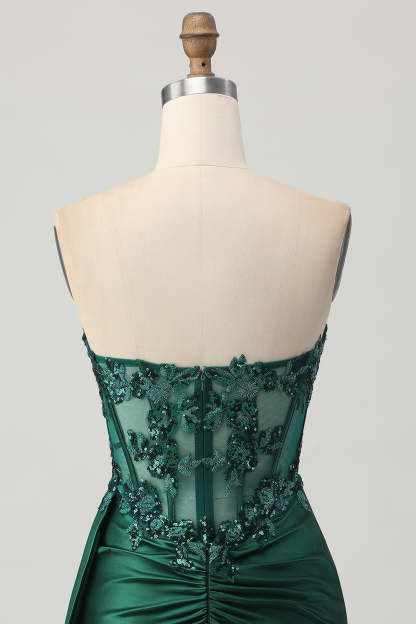 Sparkly Dark Green Sweetheart Bodycon Short Corset Cocktail Dress