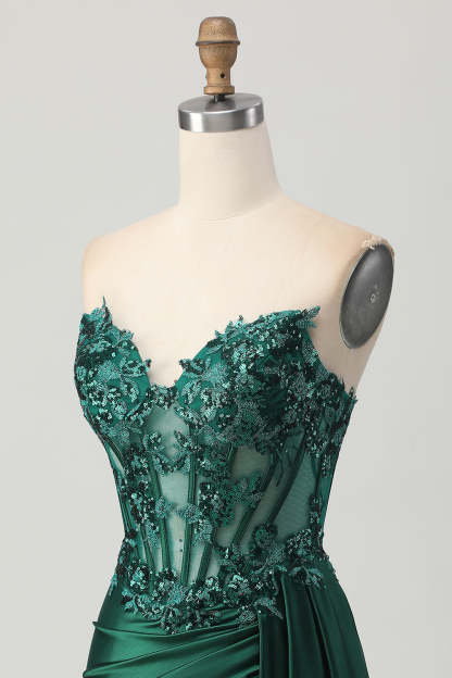 Sparkly Dark Green Sweetheart Bodycon Short Corset Cocktail Dress