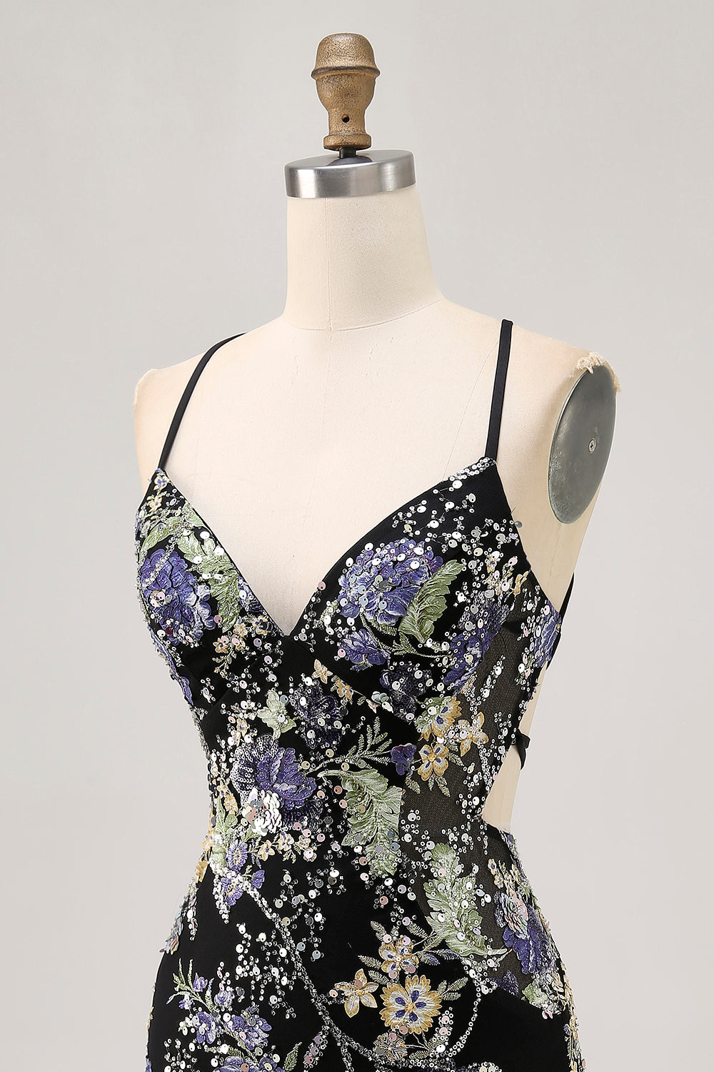 Sparkly Black Floral Short Tight Cocktail Dress With Beading