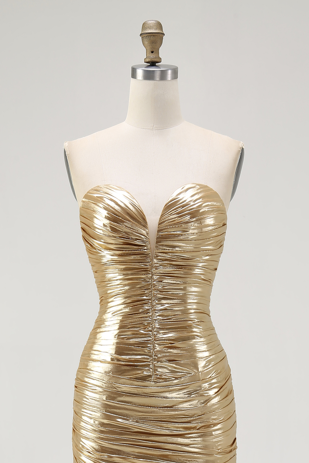 Sparkly Gold Metallic Sweetheart Ruched High Low Cocktail Dress