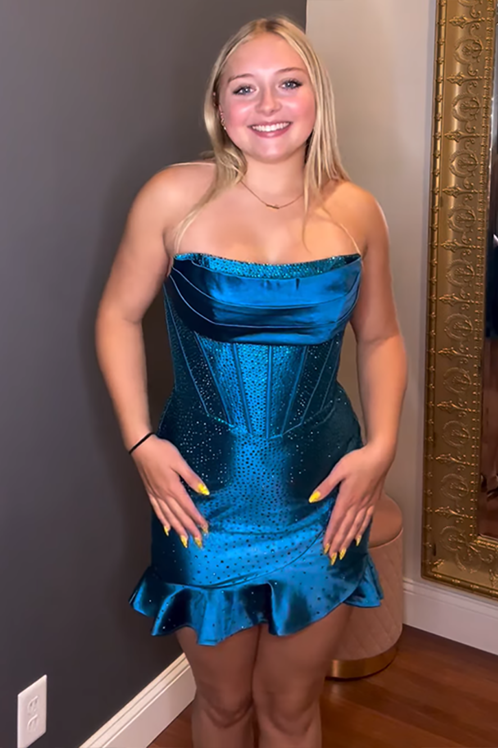 Sparkly Fuchsia Tight Strapless Short Corset Cocktail Dress With Beading
