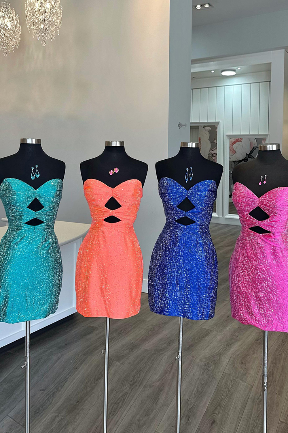 Sparkly Dark Green Beaded Cut Out Bodycon Short Cocktail Dress