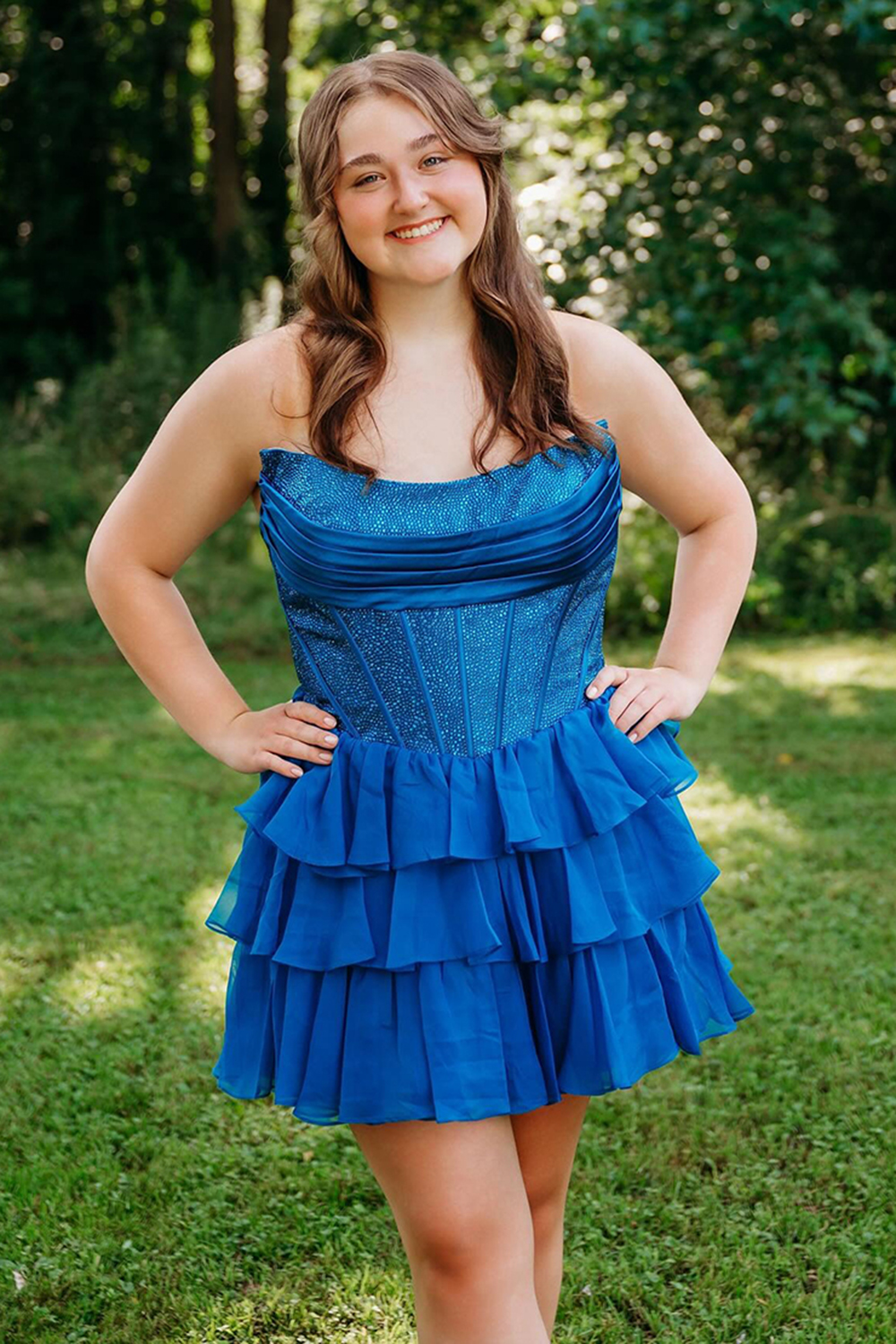 Sparkly Yellow Corset A Line Short Beaded Cocktail Dress With Ruffles