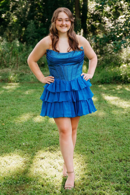 Sparkly Yellow Corset A Line Short Beaded Cocktail Dress With Ruffles