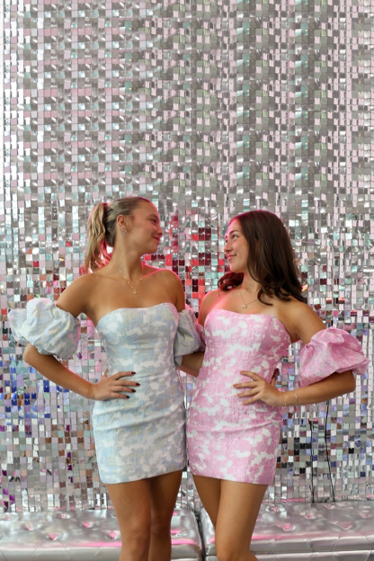Floral Pink Tight Strapless Short Cocktail Dress With Sleeves