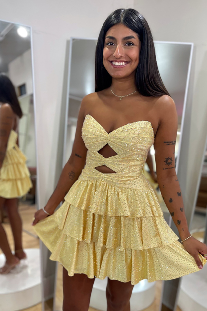 Sparkly Red Satin A Line Tiered Short Cocktail Dress With Beading