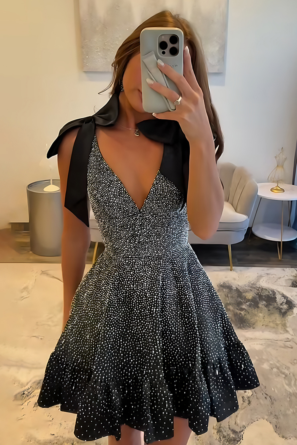 Sparkly White A Line Short Beaded Cocktail Dress With Ruffle