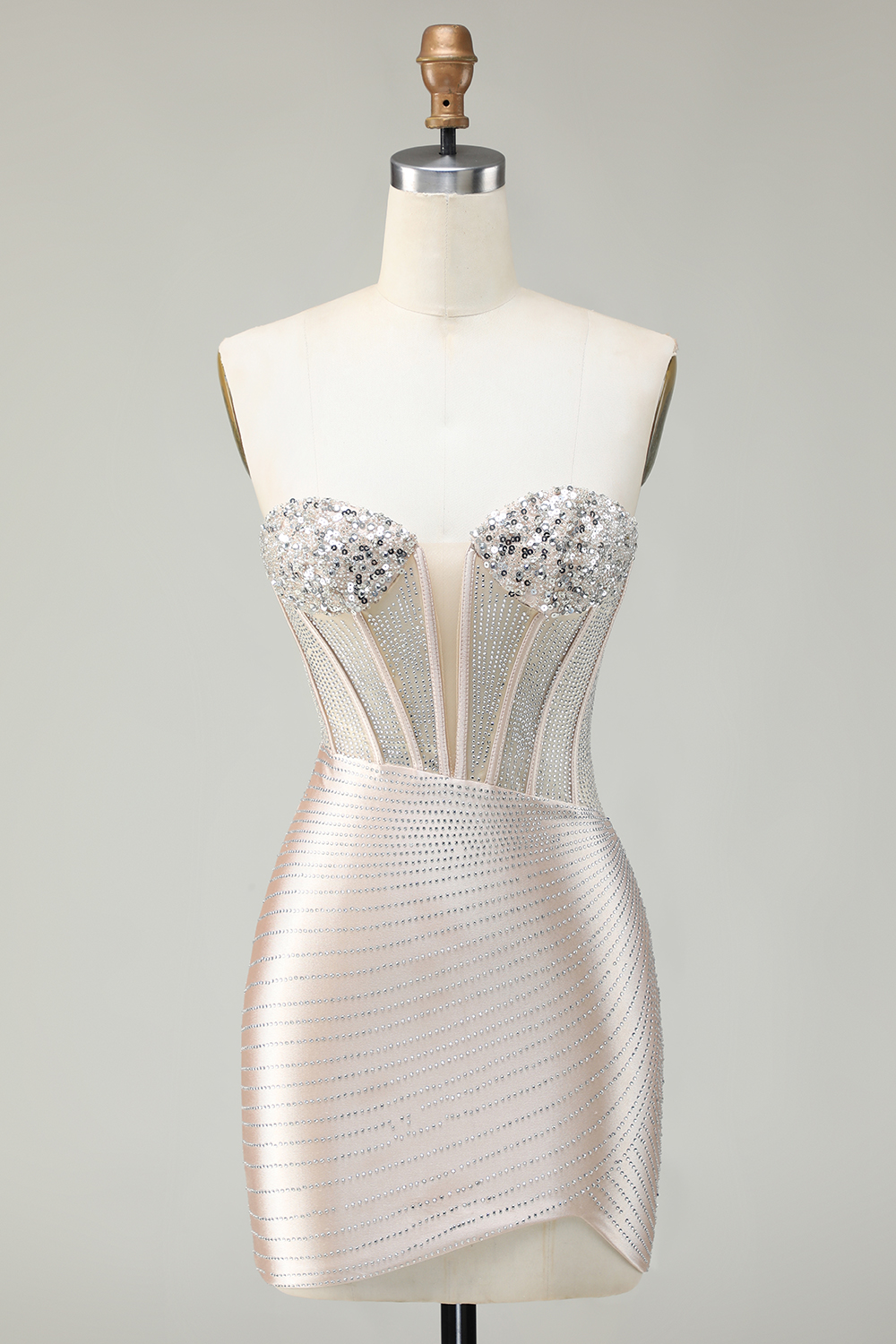 Sparkly Gold Tight Short Corset Cocktail Dress With Beading