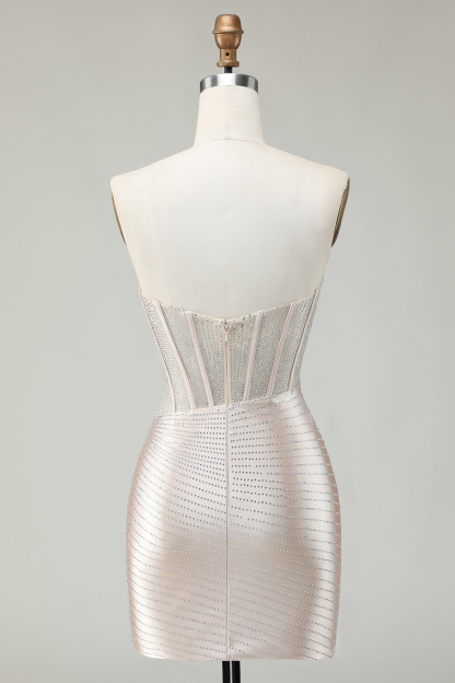 Sparkly Gold Tight Short Corset Cocktail Dress With Beading